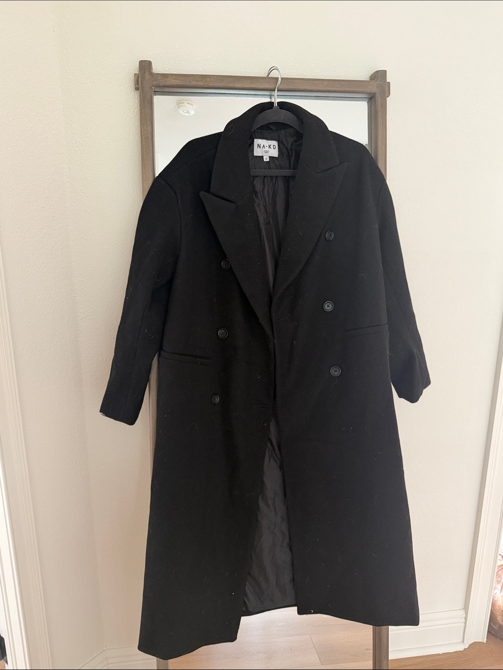NA-KD Black Double-Breasted Women's Pea Coat
